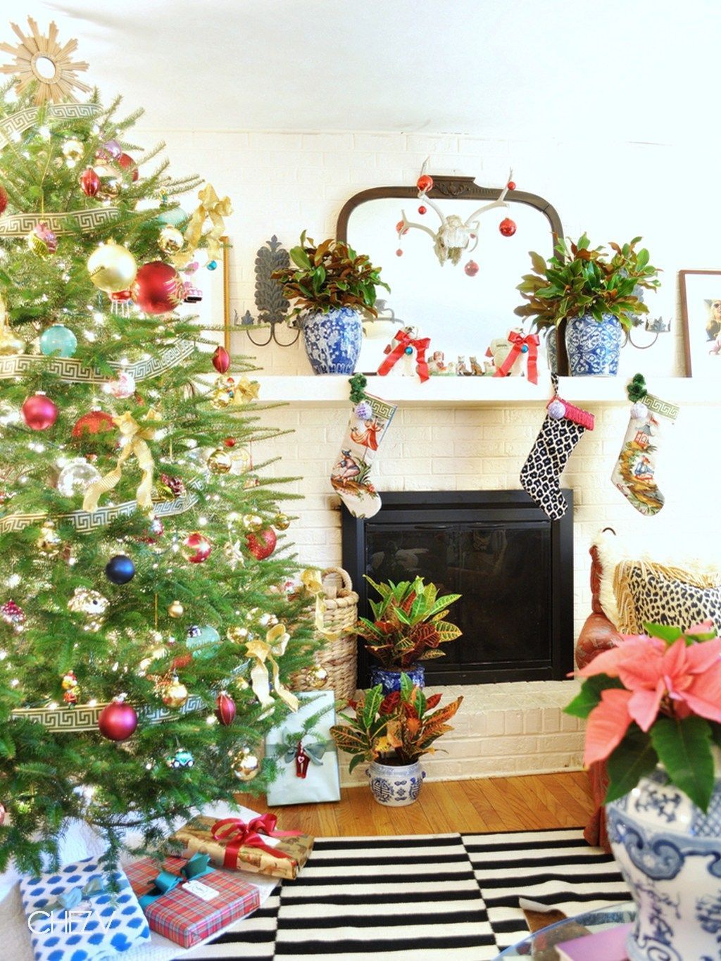 Holiday Decorating With Blue and White–Mantels and Table Settings -   15 holiday Decorations mantel
 ideas