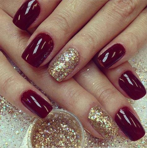 Best Nails Maroon And Gold Fall Makeup 49+ -   15 holiday Nails burgundy
 ideas
