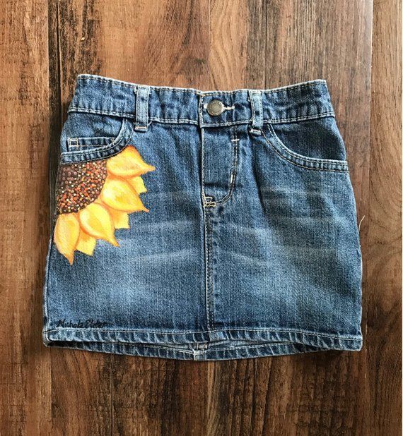 OshKosh Denim Skirt, Sunflower Skirt, Painted Denim, Size 3T -   16 DIY Clothes Paint fun
 ideas