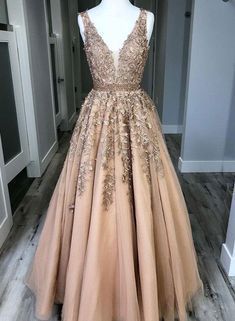 Custom made v neck tulle lace long prom dress, formal dress -   16 dress Formal dreams ideas