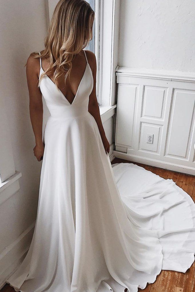 White v neck chiffon long prom dress, white lace evening dress -   16 dress Formal dreams ideas