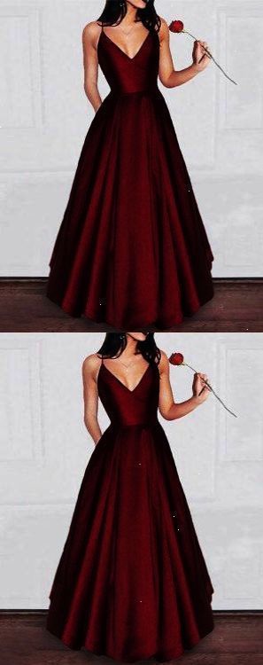 A-Line Burgundy Satin Homecoming Dress Long Prom Dresses C22 -   16 dress Formal dreams ideas