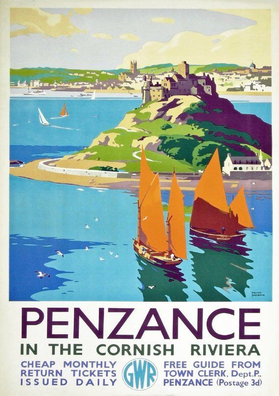 PENZANCE TRAVEL POSTER: Vintage Cornwall Railway Advert, Art Print Wall Hanging -   16 holiday Poster vintage
 ideas