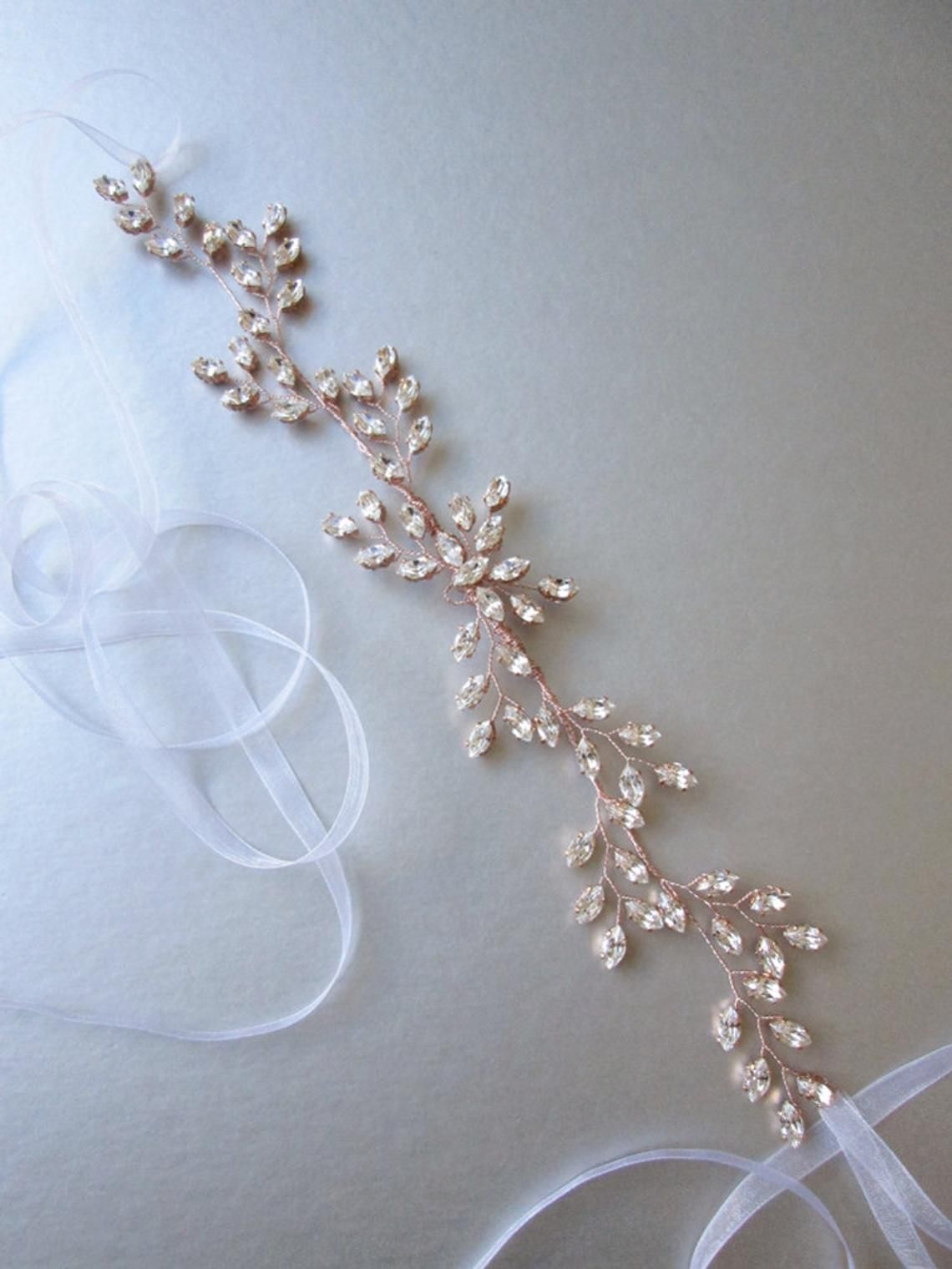 Bridal crystal hair vine, Rose gold bridal headband, Swarovski crystal hair vine headband, Swarovski headband hair vine in gold, silver -   17 hair Rose Gold bridal jewelry
 ideas