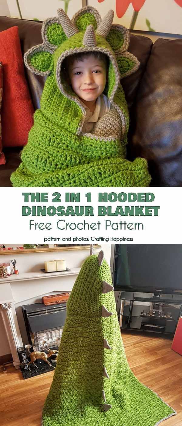 The 2 in 1 Hooded Dinosaur Blanket Crochet Pattern -   17 knitting and crochet Projects blankets
 ideas