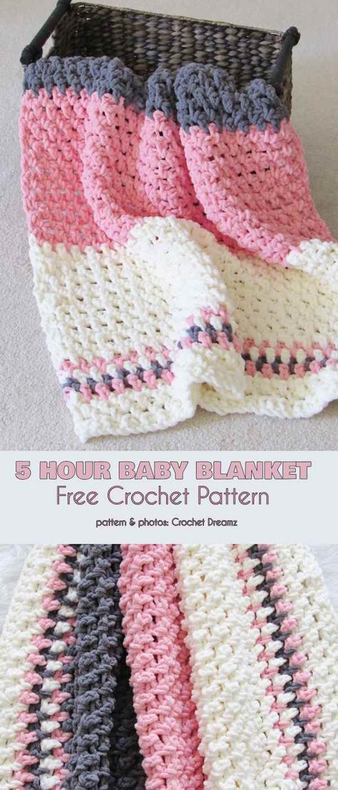 5 Hours Baby Blanket Free Crochet Pattern -   17 knitting and crochet Projects blankets
 ideas