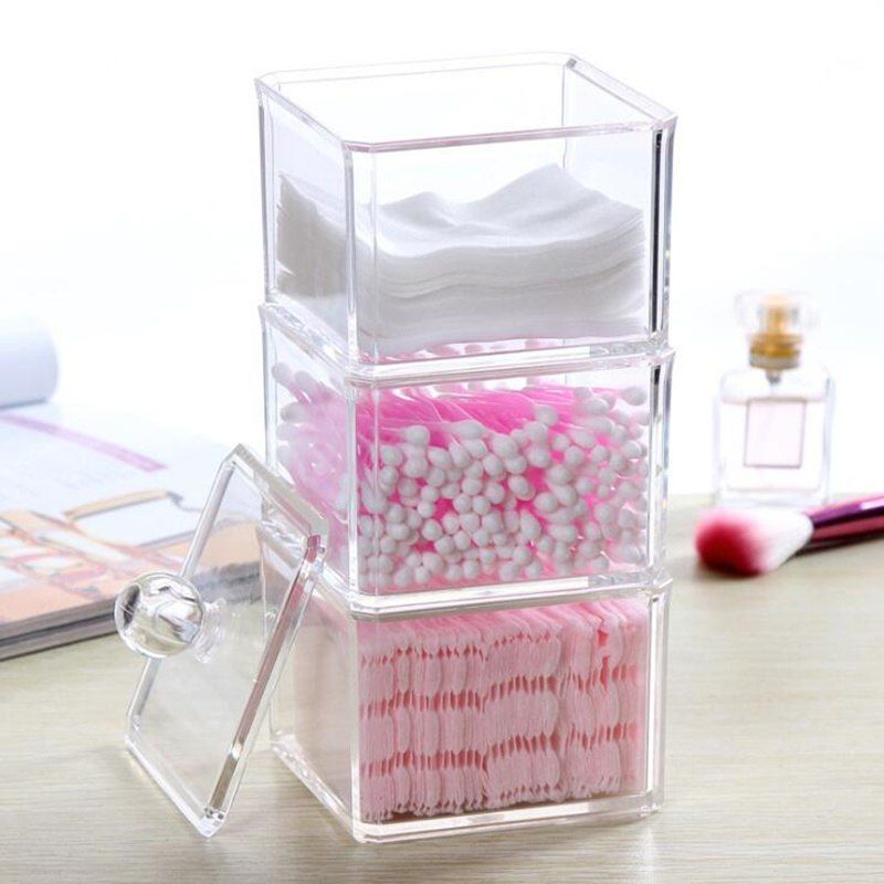 Clear Acrylic Cotton Swabs Organizer Box Cosmetic Q-Tip Storage Holder Makeup Storage Box -   17 makeup Storage box ideas