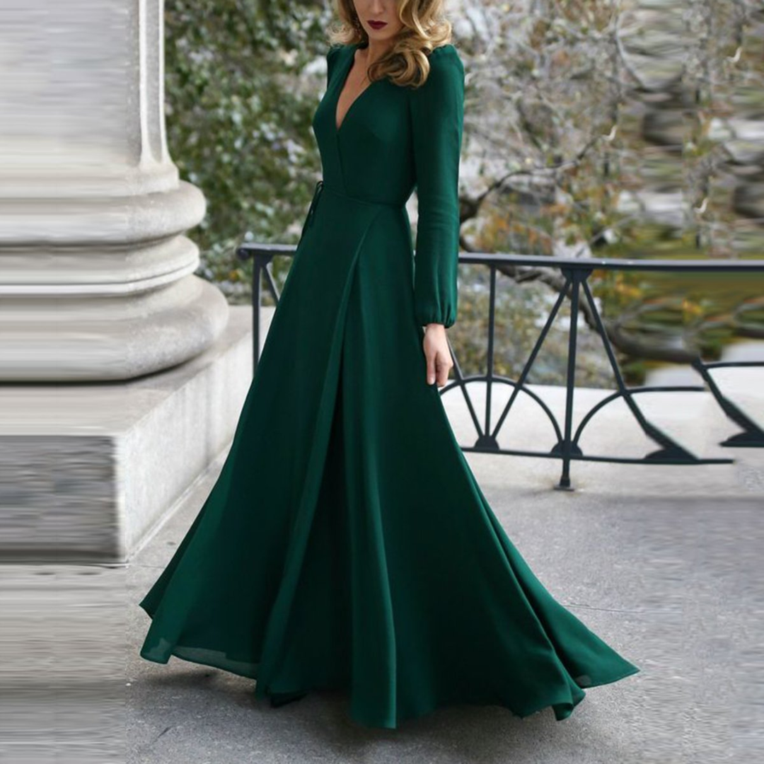 Fashion Green Long Sleeve Maxi Evening Dress -   18 day dress Winter ideas