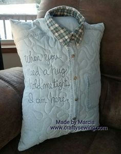 Quilted Memory Shirt Pillow -   18 fabric crafts Pillows fun
 ideas