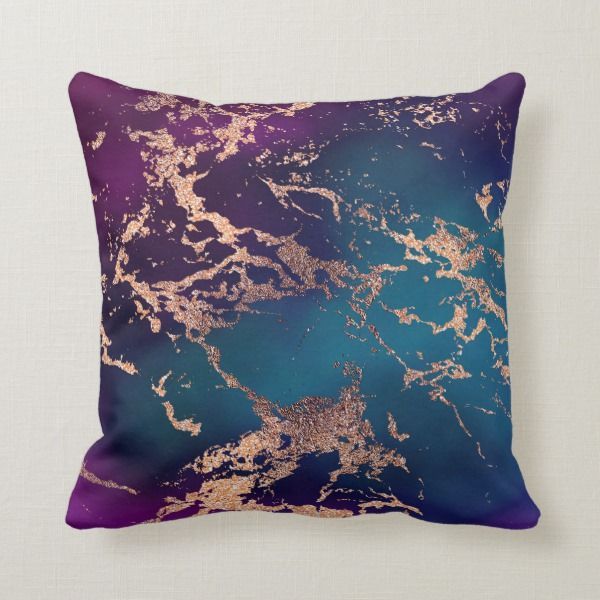 Marble Luxe Decor | Dark Purple and Teal with Gold Throw Pillow | Zazzle.com -   8 room decor Purple jewel tones
 ideas