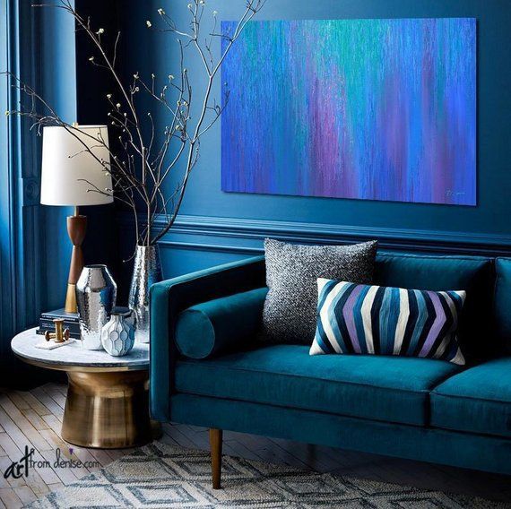 Blue purple abstract art canvas, Bathroom or bedroom wall art, Jewel tone decor -   8 room decor Purple jewel tones
 ideas