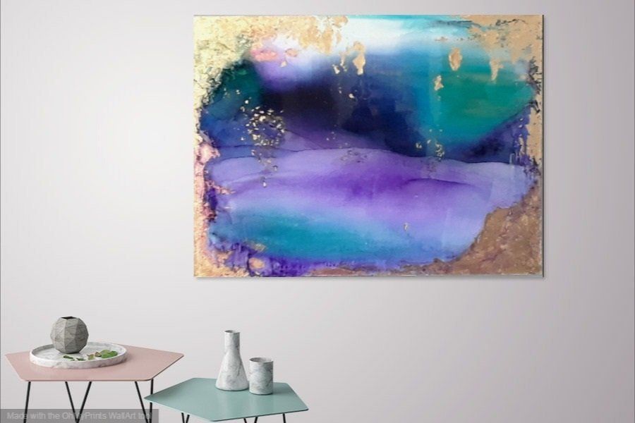 Jewel tones, emerald, purple, gold resin, turquoise, alcohol ink, gold leaf painting, mermaid, resin, home decor, interior design -   8 room decor Purple jewel tones
 ideas