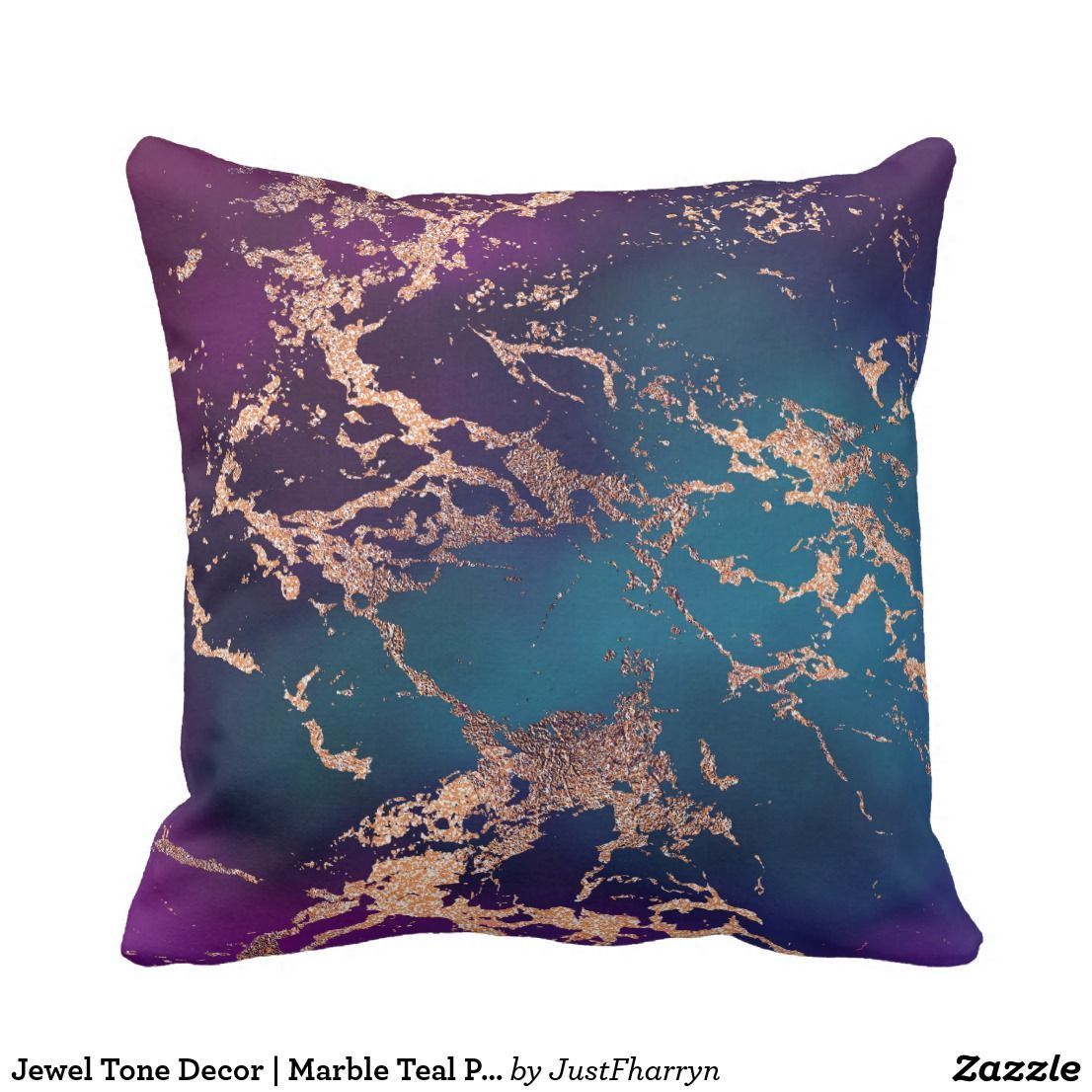 Marble Luxe Decor | Dark Purple and Teal with Gold Throw Pillow | Zazzle.com -   8 room decor Purple jewel tones
 ideas