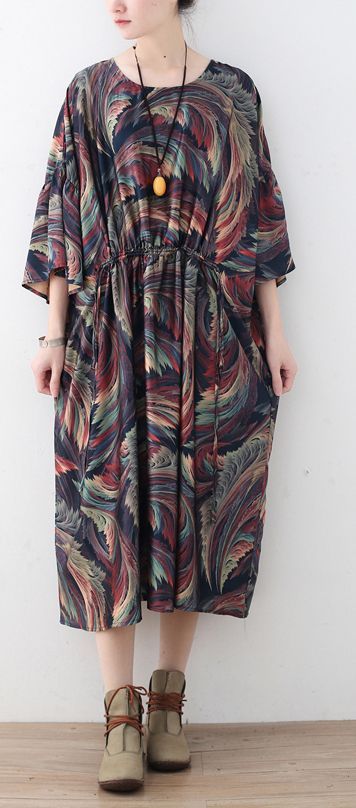 Vintage o neck Batwing Sleeve Sweater outfits Street Style floral Hipster chiffon dress -   9 dress Summer hipster
 ideas