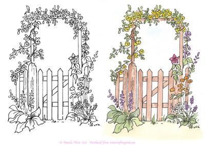Digital Stamp Garden Gate with Coloured Version Too -   9 garden gate drawing
 ideas