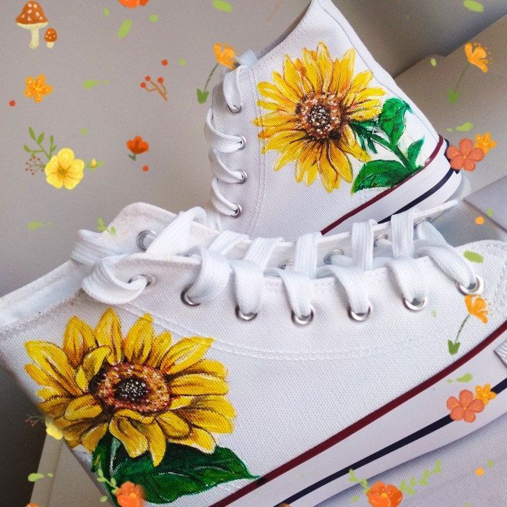 Custom Sunflower Shoes, handpainted flower converse, Sunflower vans, floral shoes, Sunflower Converse -   10 DIY Clothes For Women dr. who ideas