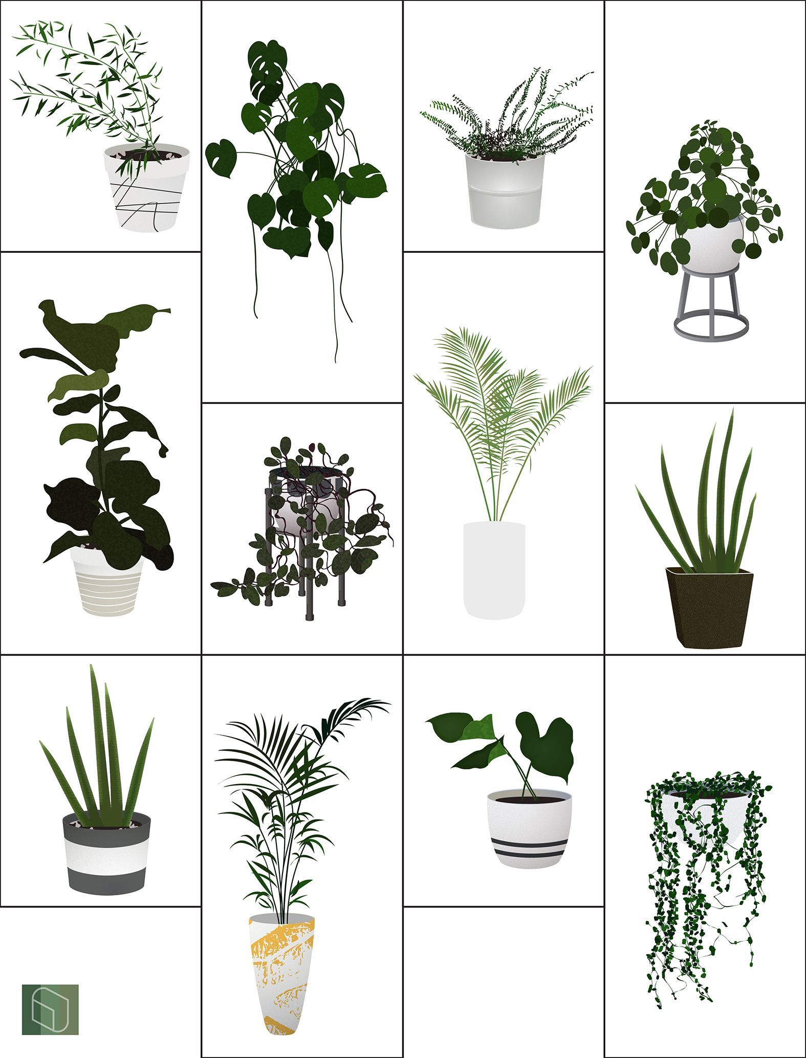 Vector Interior Plants Illustration -   10 plants Png interior rendering ideas