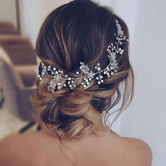 Crystal and Pearl hair vine Extra Long Hair Vine Bridal Hair Vine Wedding Hair Vine Crystal Hair Piece Bridal Jewelry Hair Vine Pearl vine -   12 makeup Bridal chignon bas ideas