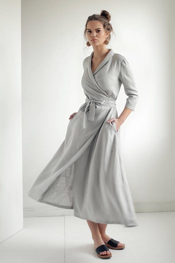 Linen Shawl Collar Wrap Dress -   13 dress Fancy dinner ideas