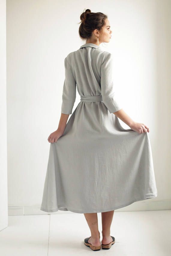 Linen Shawl Collar Wrap Dress -   13 dress Fancy dinner ideas