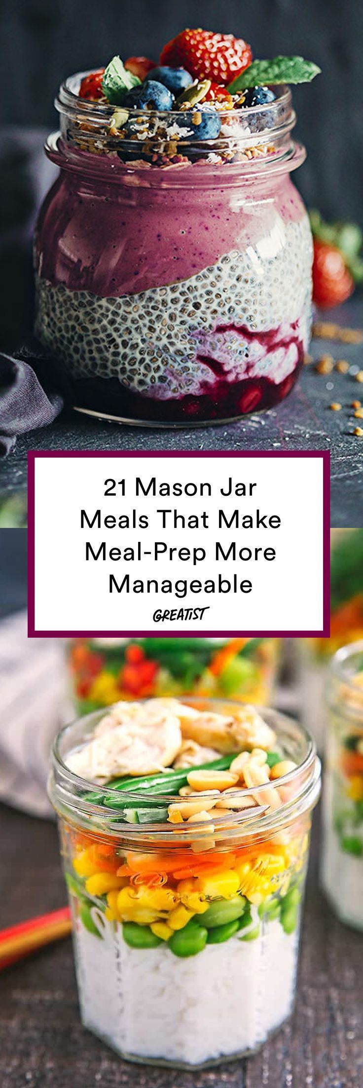21 Mason Jar Meals That'll Make Meal Prep Way More Manageable -   13 healthy recipes Snacks mason jars ideas