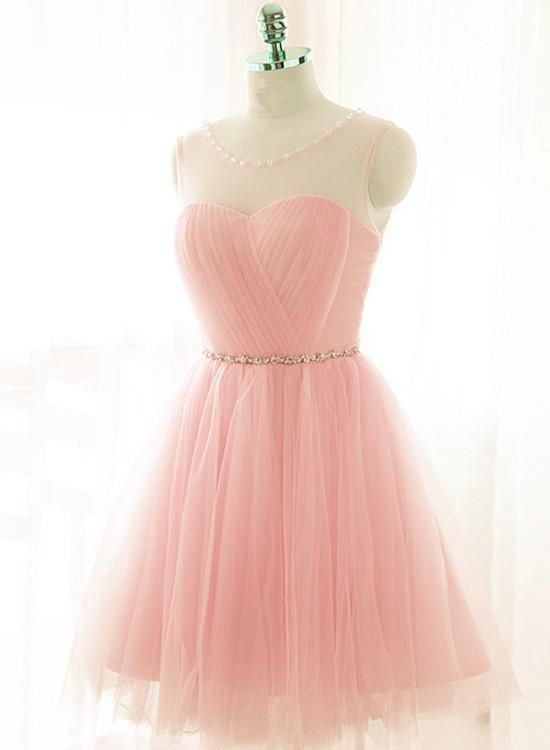 Lovely Pink Short Tulle Beaded Graduation Dresses, Pink Knee Length Prom Dress, Party Dresses -   14 dress Pink party ideas