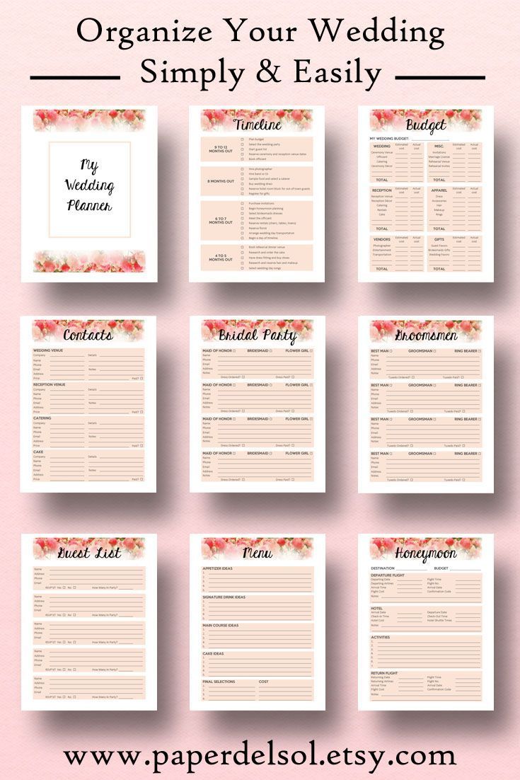 Wedding Planner Printable, Wedding Planner Book Printable, Planning Binder Printables, Planning Checklist, Book Letter Size Instant Download -   14 wedding Planner binder ideas