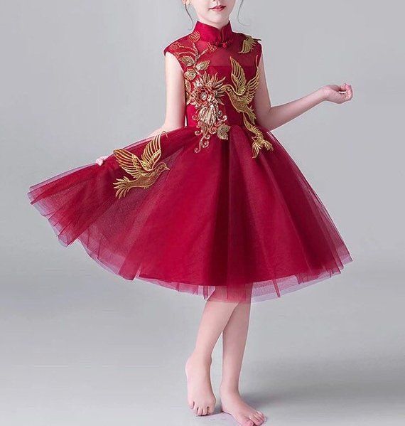 Red Wine Cheongsam Tutu Dress for Kids Chinese New Year / Year of the Pig 2019 -   16 dress For Kids 2019 ideas
