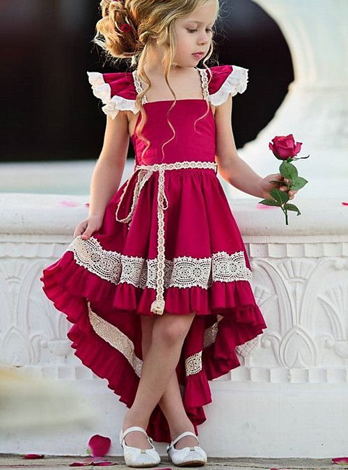 Kids Girls' Street chic Party Solid Colored Lace Sleeveless Asymmetrical Polyester Dress Red -   16 dress For Kids 2019 ideas