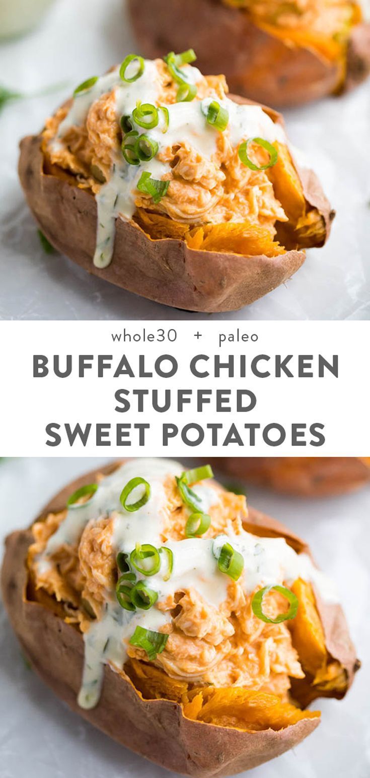 Healthy Creamy Buffalo Chicken Stuffed Sweet Potatoes with Ranch Dressing (Whole30, Paleo) -   16 healthy recipes Clean sweets ideas