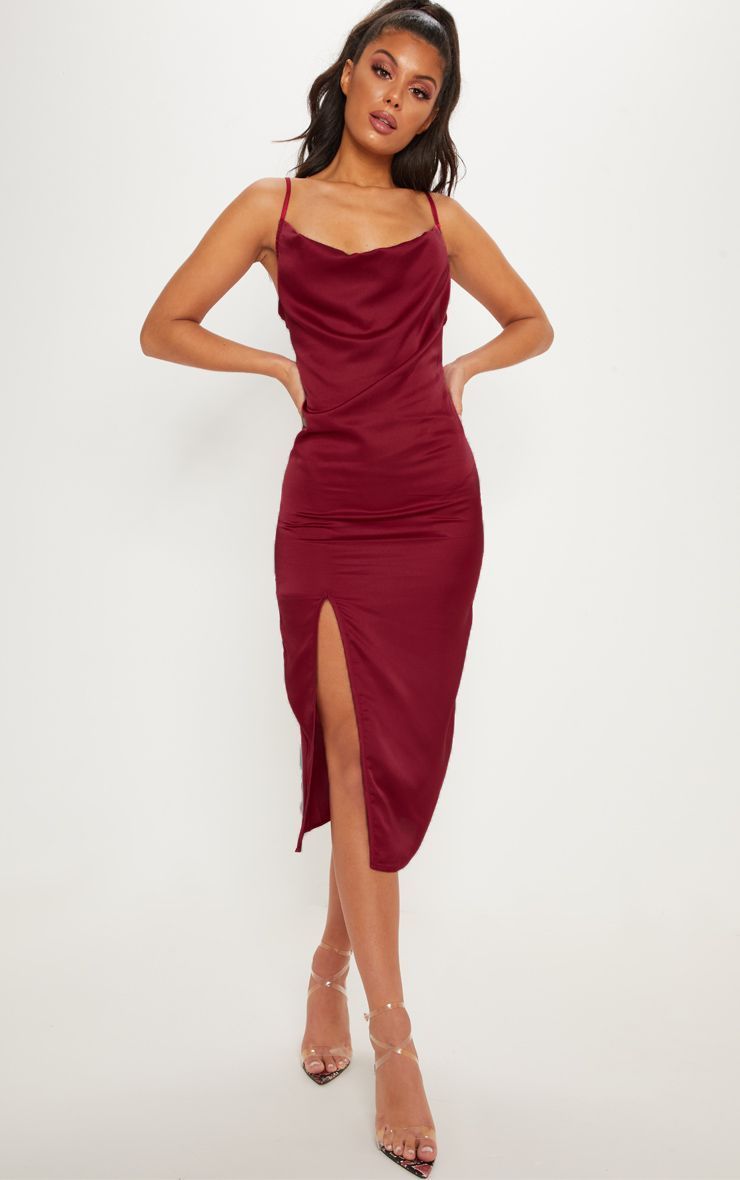 Burgundy Strappy Satin Cowl Midi Dress -   17 dress Midi classy ideas