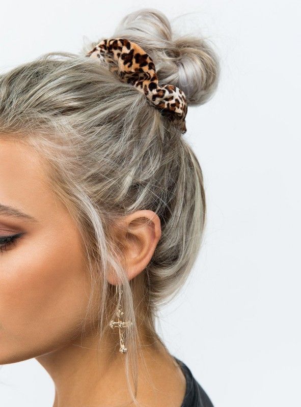 Velvet Leopard Scrunchie - -   17 hairstyles Bandana top knot ideas
