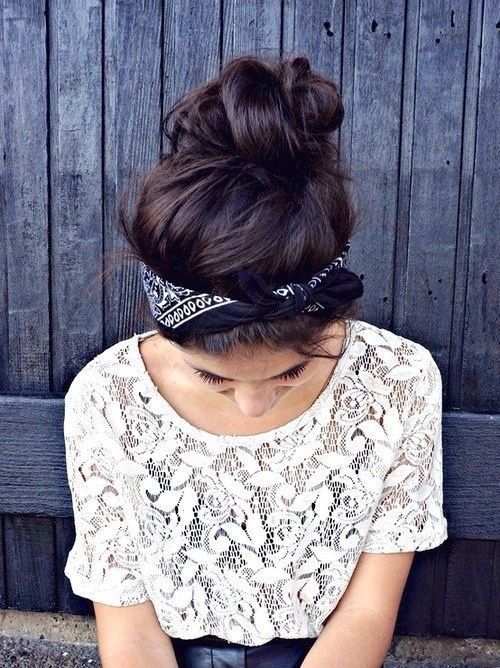 Pretty Top Knots or Top Buns You May Love -   17 hairstyles Bandana top knot ideas