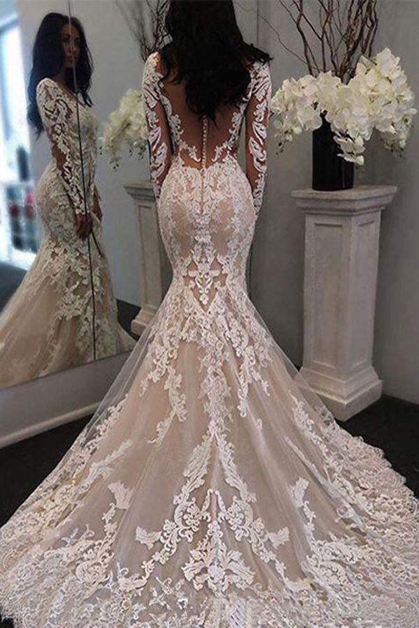 Fabulous Tulle Scoop Neckline Mermaid Wedding Dress With Lace Appliques -   17 wedding Dresses mermaid ideas