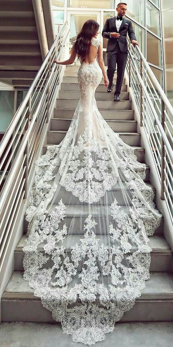 Romantic Tulle Floor-length Mermaid Wedding Dresses With Beadings & Lace Appliques -   17 wedding Dresses mermaid ideas