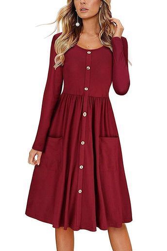 FAVALIVE Womens Dresses Casual Button Down V Neck Swing Midi Dress with Pockets -   18 dress Casual invierno ideas