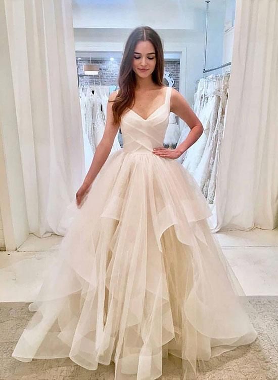 White V Neck Tulle Long Prom Dresses Elegant Best Evening Dresses For Wedding -   18 dress Cute formal ideas