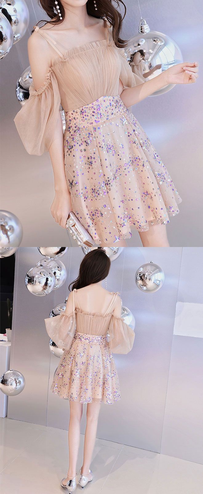 Champagne tulle short prom dress, champagne tulle homecoming dress -   18 dress Cute formal ideas