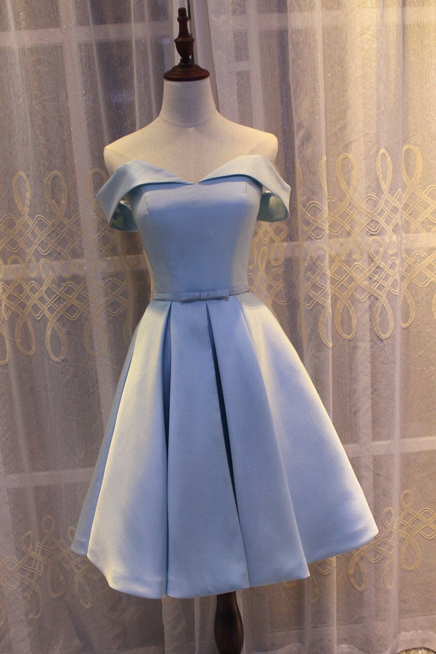Light Blue Off Shoulder Satin Bridesmaid Dress, Blue Short Formal Dress 2019 -   18 dress Cute formal ideas