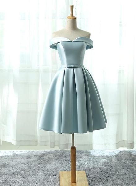 Ice Blue Homecoming Dress, Off Shoulder Satin Party Dress, Cute Formal Dress -   18 dress Cute formal ideas