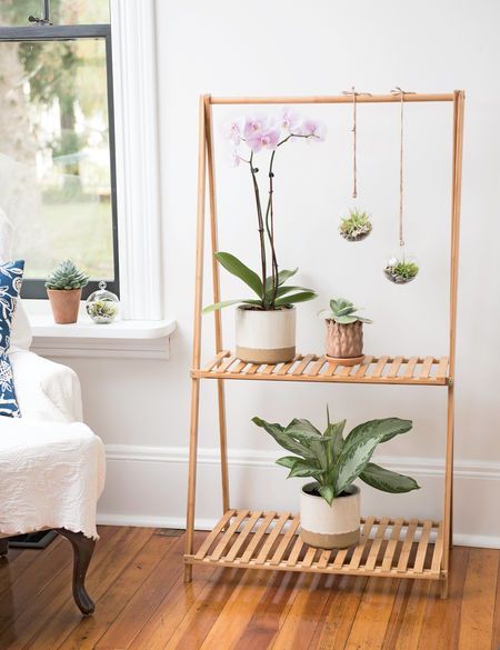 Bamboo Plant Stand with Hanging Bar -   18 planting Decoration inspiration ideas