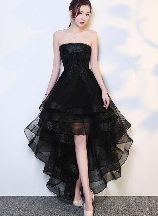 Black High Low Tulle and Applique Fashion Homecoming Dresses, Black Party Dress, Tulle Party Dress -   19 dress Black gala ideas