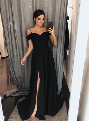Black Chiffon Sweetheart Spaghetti Straps Side Slit Prom Dress, Long Evening Dress P2135 -   19 dress Black gala ideas