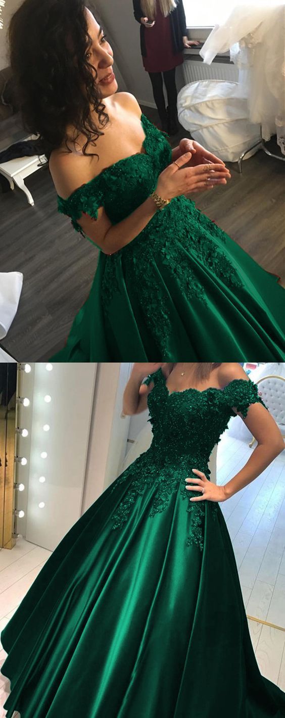 Emerald Green Lace Flower Off Shoulder Prom Dresses 2019 M7086 -   19 dress Green lace ideas