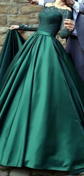 A-Line Off-Shoulder Long Sleeves Long Dark Green Prom Dress with Lace, TYP0001 -   19 dress Green lace ideas