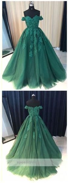 Off Shoulder Emerald Green Lace A line Long Custom Evening Prom Dresses, 17428 -   19 dress Green lace ideas