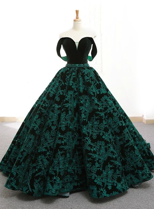 Vintage Green Lace Ball Gown Off The Shoulder Backless Wedding Dress -   19 dress Green lace ideas