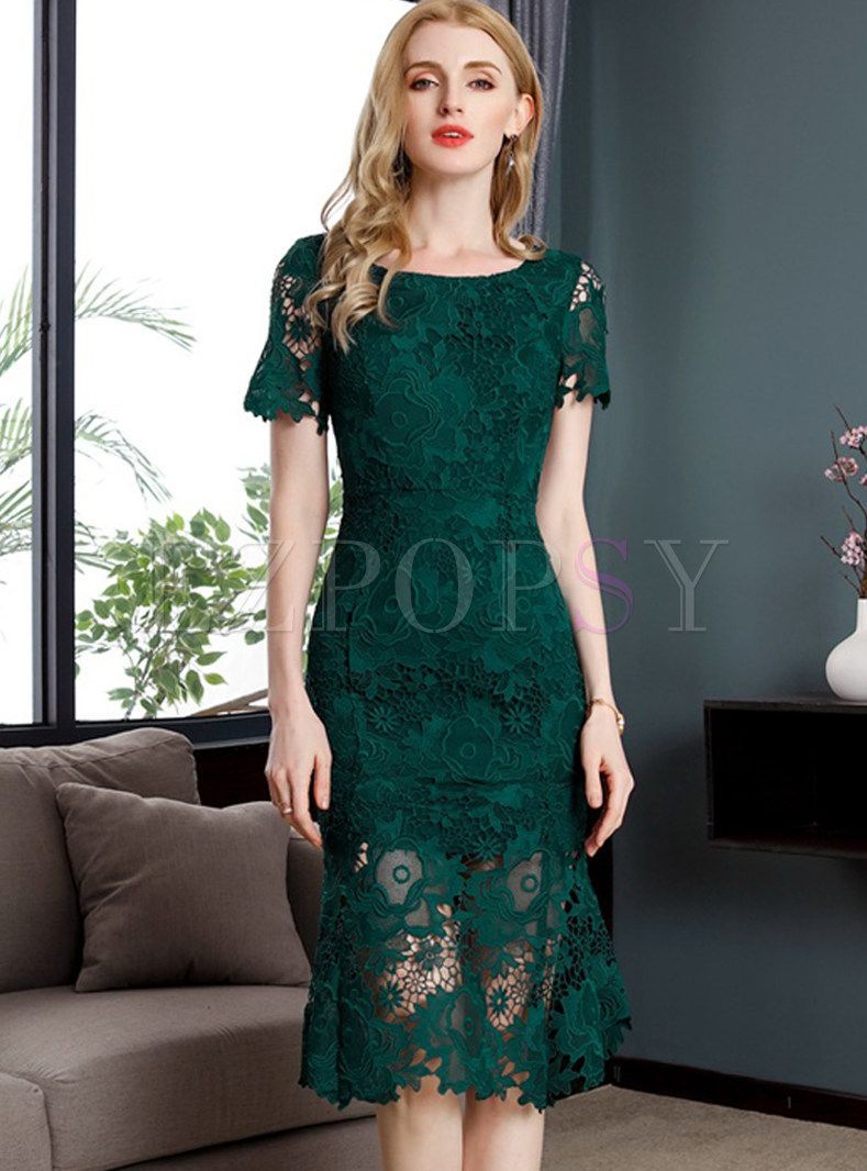 Green Lace Hollow Out Mermaid Dress -   19 dress Green lace ideas
