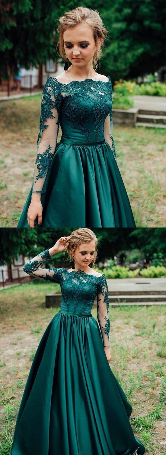 Green satin lace long prom dress, green evening dress -   19 dress Green lace ideas