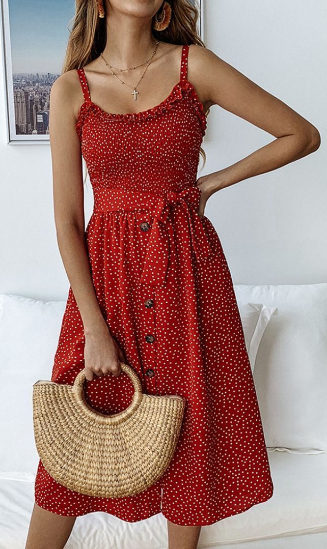 Red Polka Dot Buttoned Slip Dress -   19 dress Summer beauty ideas